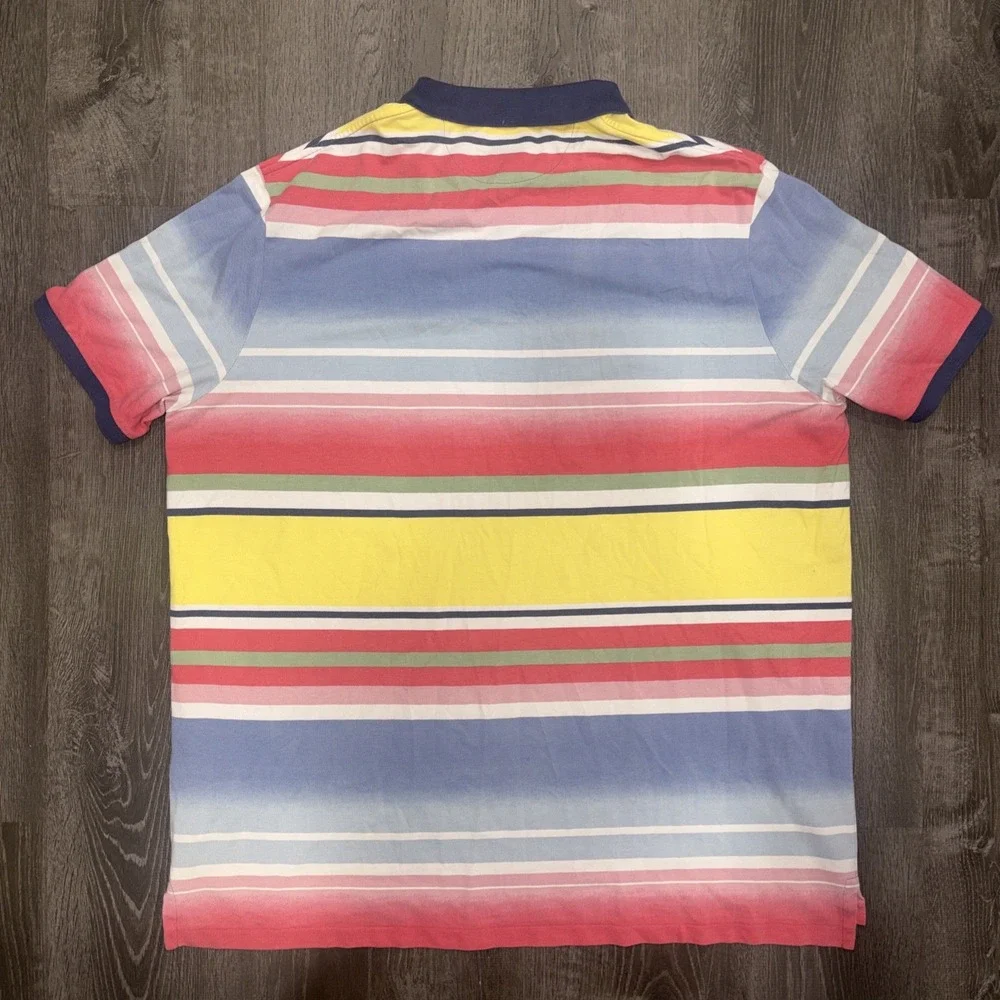 Polo Ralph Lauren Mens XXL Mesh Pony Logo Multi Color Ombre Stripe Shirt Classic